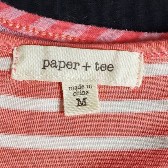 Paper + Tee Coral Striped Tank Top M Crochet Lace Sides Sleeveless Casual - Picture 5 of 7